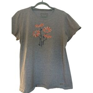 Life Is Good Womens Crusher Tee Patriotic Flowers Graphic T Shirt Size L